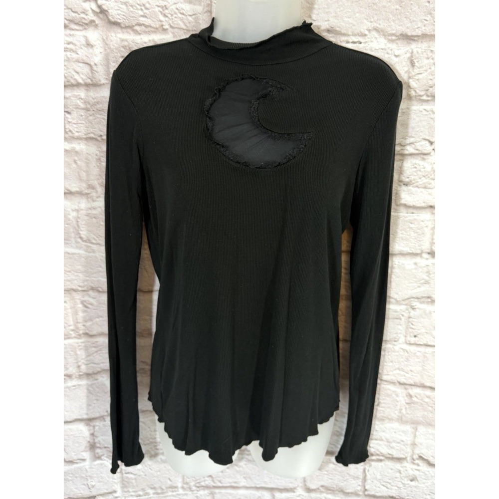 Hot Topic Black Ribbed Celestial Top Small Witchy Goth Crescent Moon Edgy